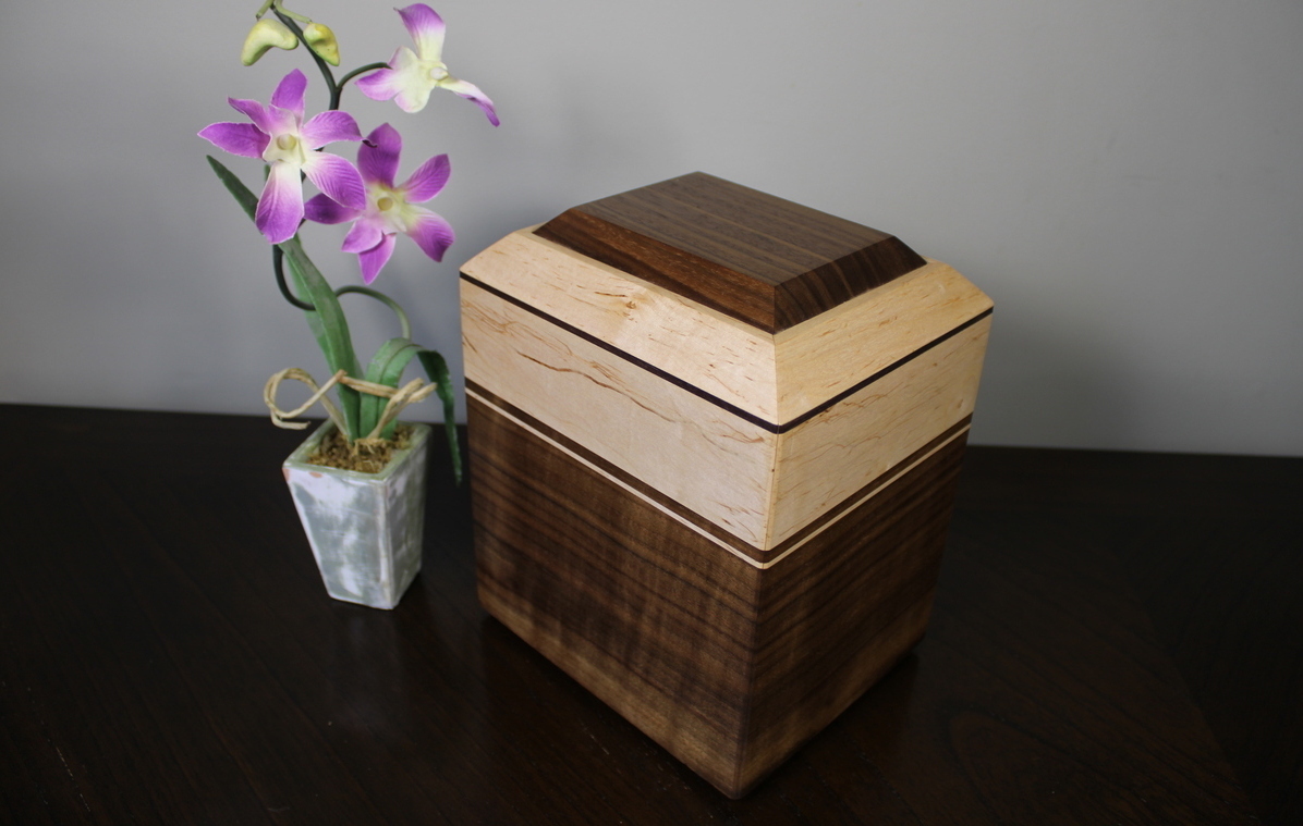 Black Walnut and Maple with Speckles Wooden Cremation Urn Black Walnut and Maple with Speckles Wooden Cremation Urn